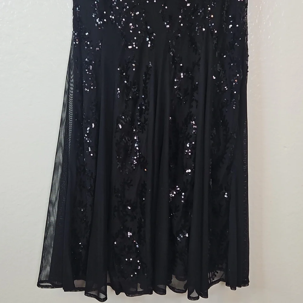 🌟 R&M Richards Petite 6P Black Sequin Long Evening Gown - Picture 6 of 15
